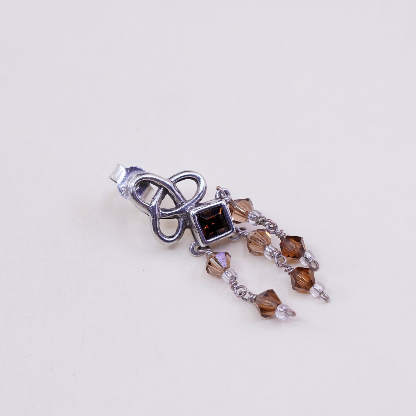 Vintage Sterling 925 silver handmade earrings with ruby and crystal dangles
