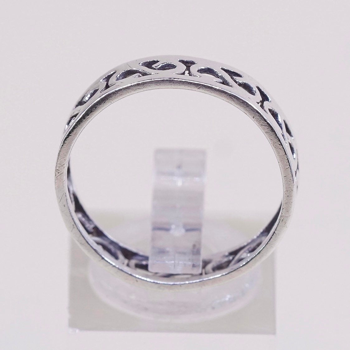 sz 8.75, vtg Sterling silver handmade ring, mexico 925 band w/ swirl wave