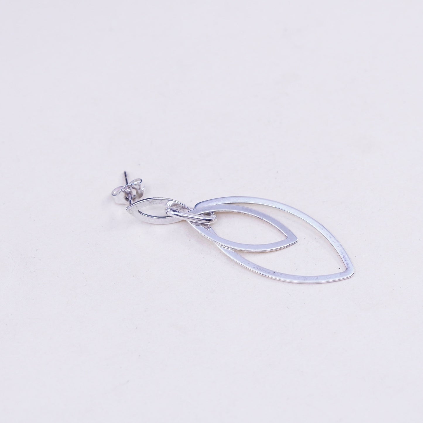 Vintage Sterling silver handmade earrings, 925 silver modern marquise dangles