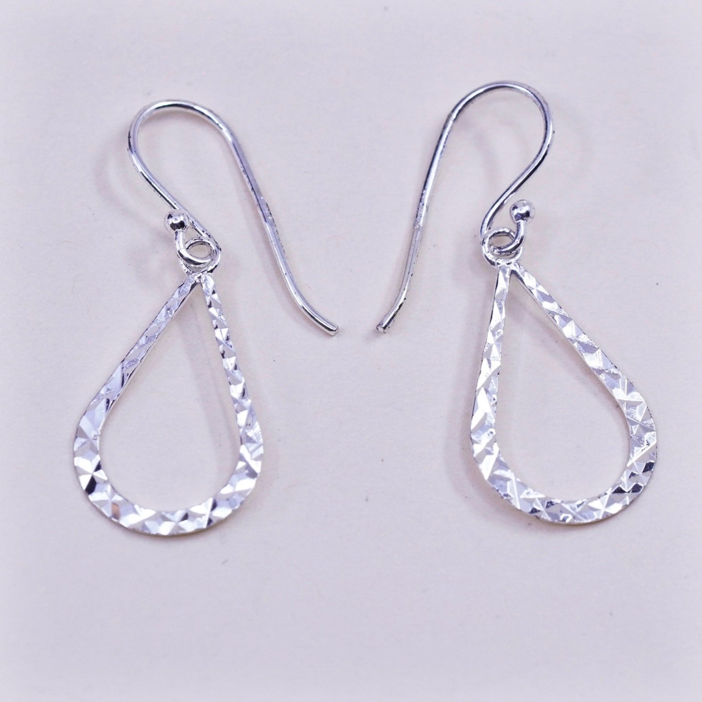 Vintage Sterling silver handmade earrings, textured 925 teardrop dangles