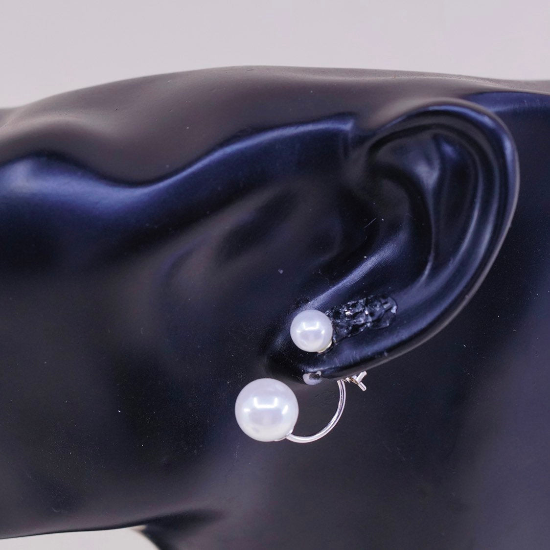 vtg Sterling silver handmade earrings, 925 silver with pearl drop, stamped 925