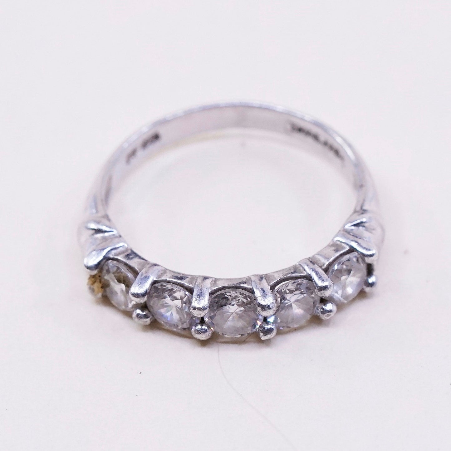 Size 7, Vintage sterling 925 silver handmade ring, engagement band with cz