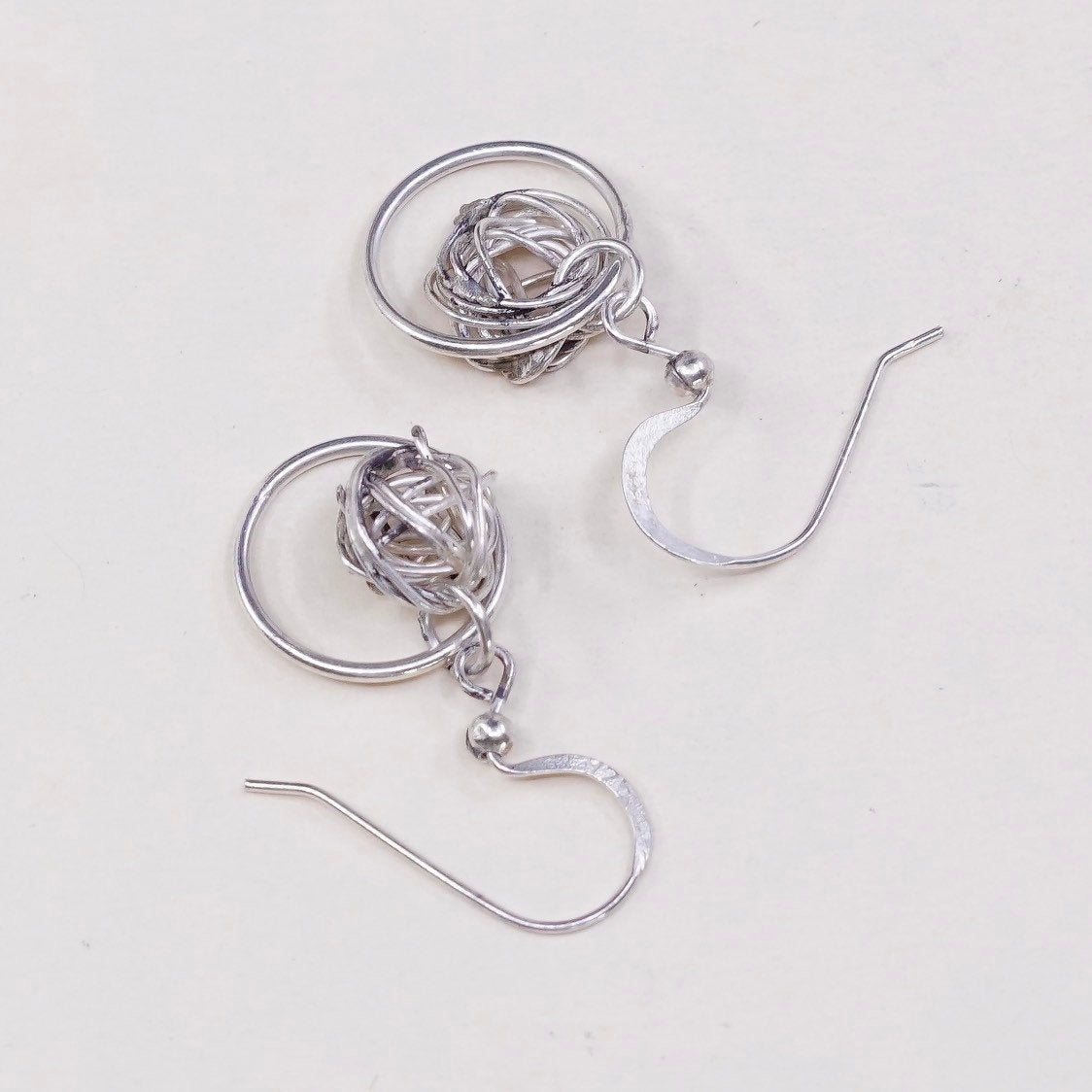 vtg sterling silver handmade wired beads and hoops earrings, stamped 925