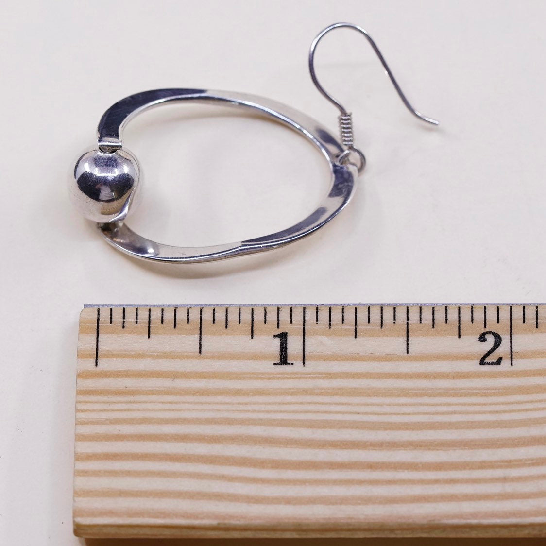 vtg mexico sterling silver handmade earrings, 925 loops w/ bead Dangles