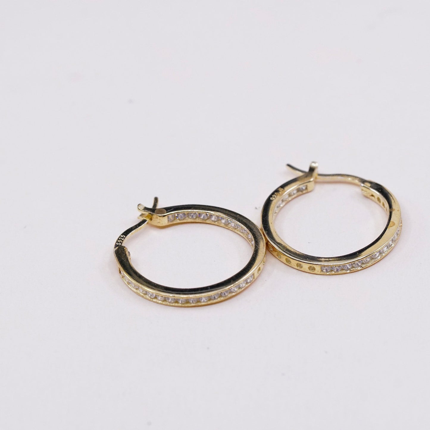 0.75”, Vintage vermeil gold sterling silver earrings, 925 hoops with Cz,