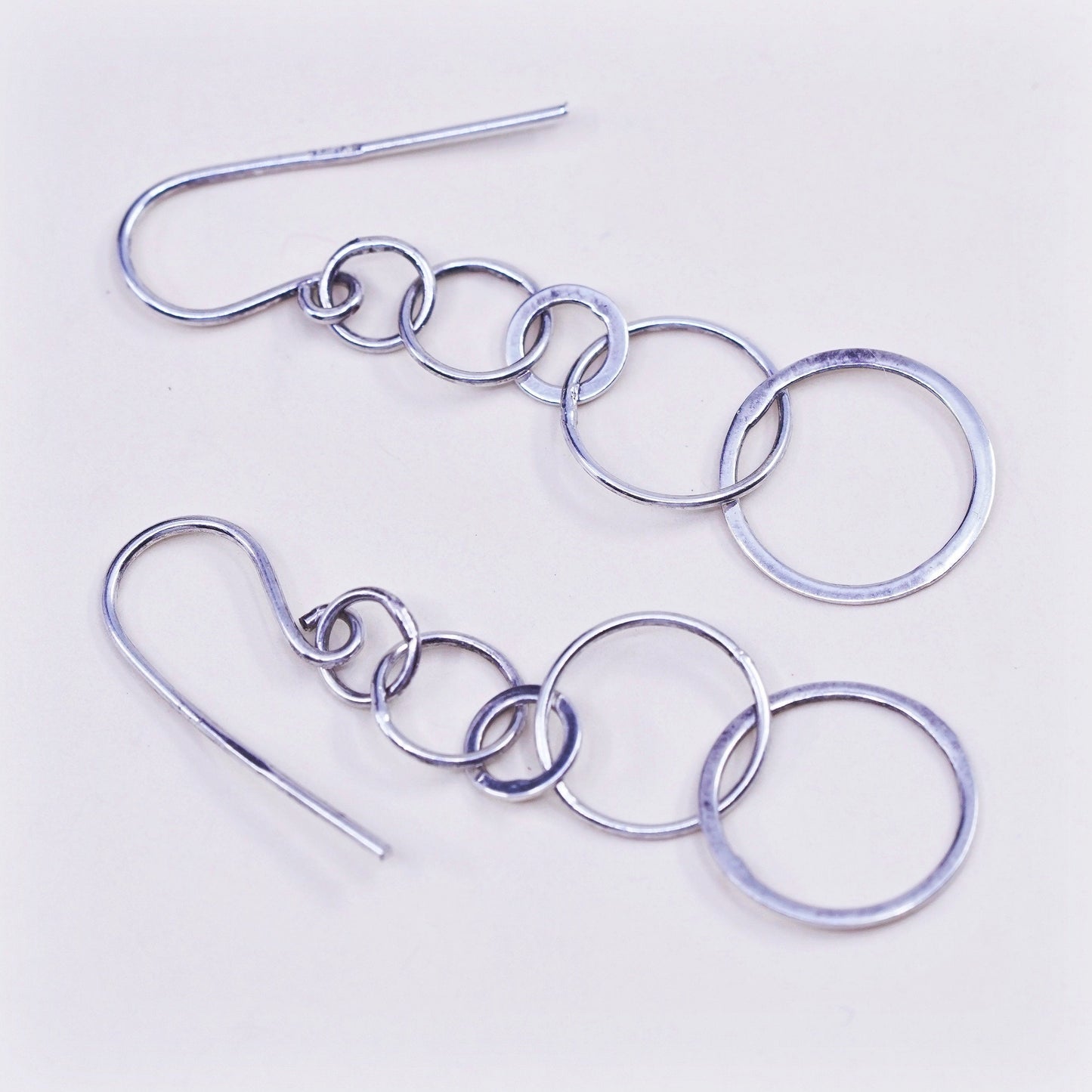 Vintage sterling silver handmade earrings, 925 hammered circle dangles