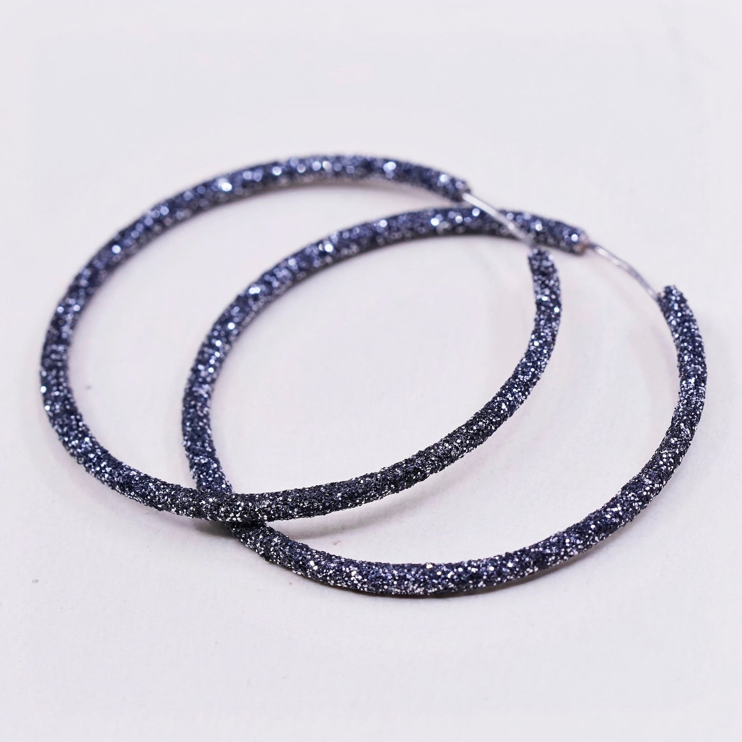 1.5”, Vintage sterling silver handmade earrings, 925 glitter shiny hoops