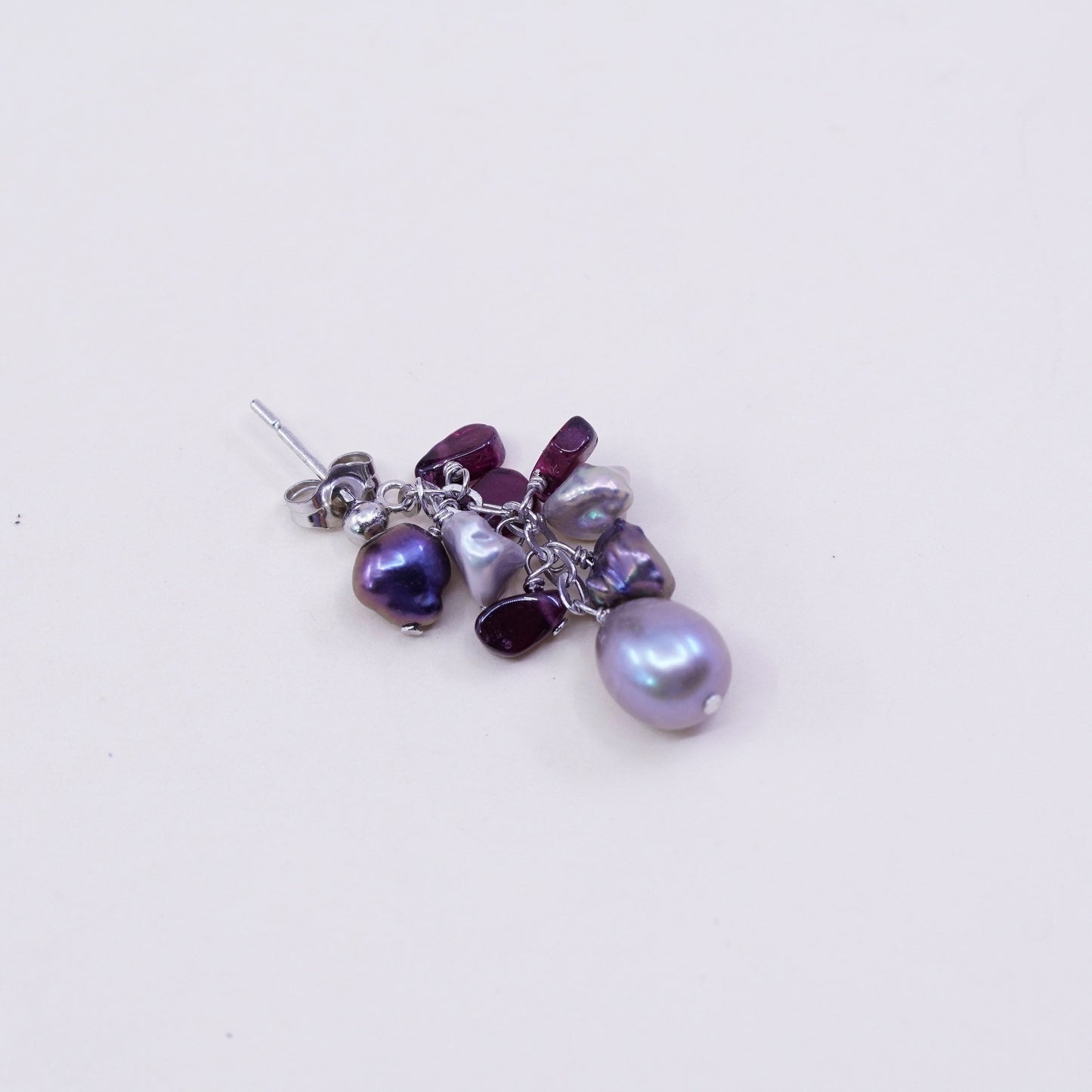 Sterling 925 silver handmade earrings with cluster gray pearl amethyst nuggets