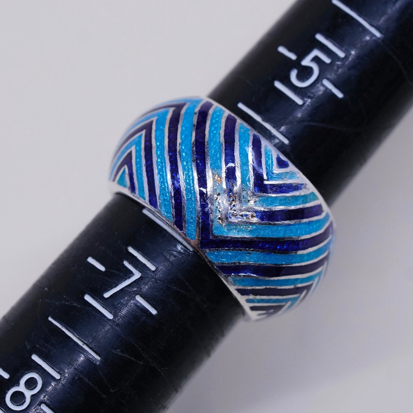 Size 6, vintage Sterling silver handmade ring, 925 band w/ blue enamel Zuni