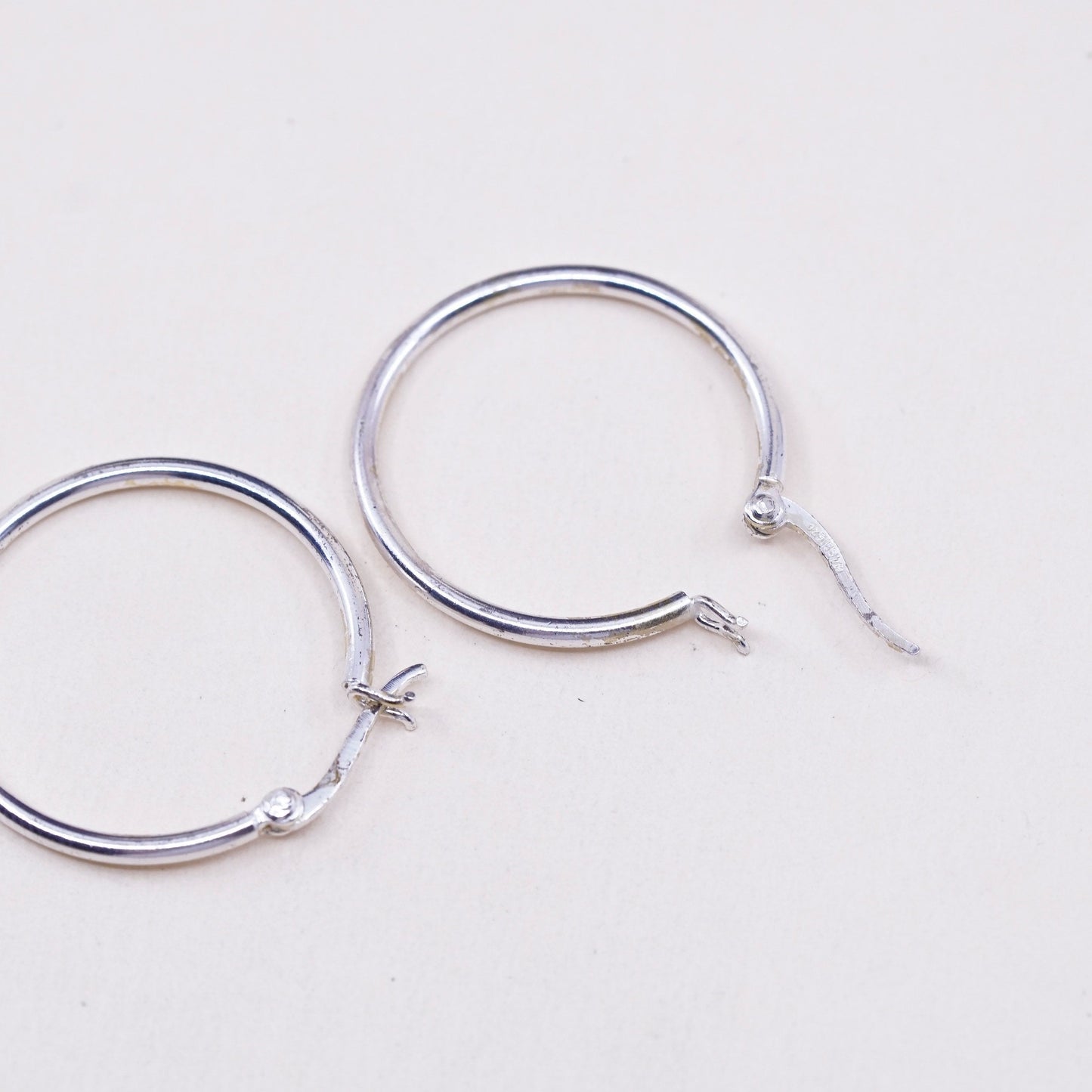 1”, Vintage sterling silver loop earrings, fashion minimalist primitive hoops