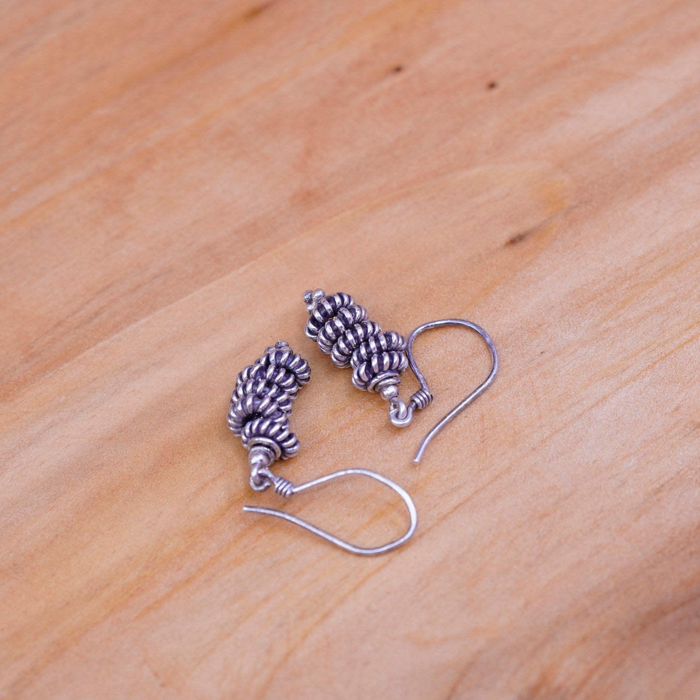 Vintage Sterling silver handmade earrings, 925 cable beads drops