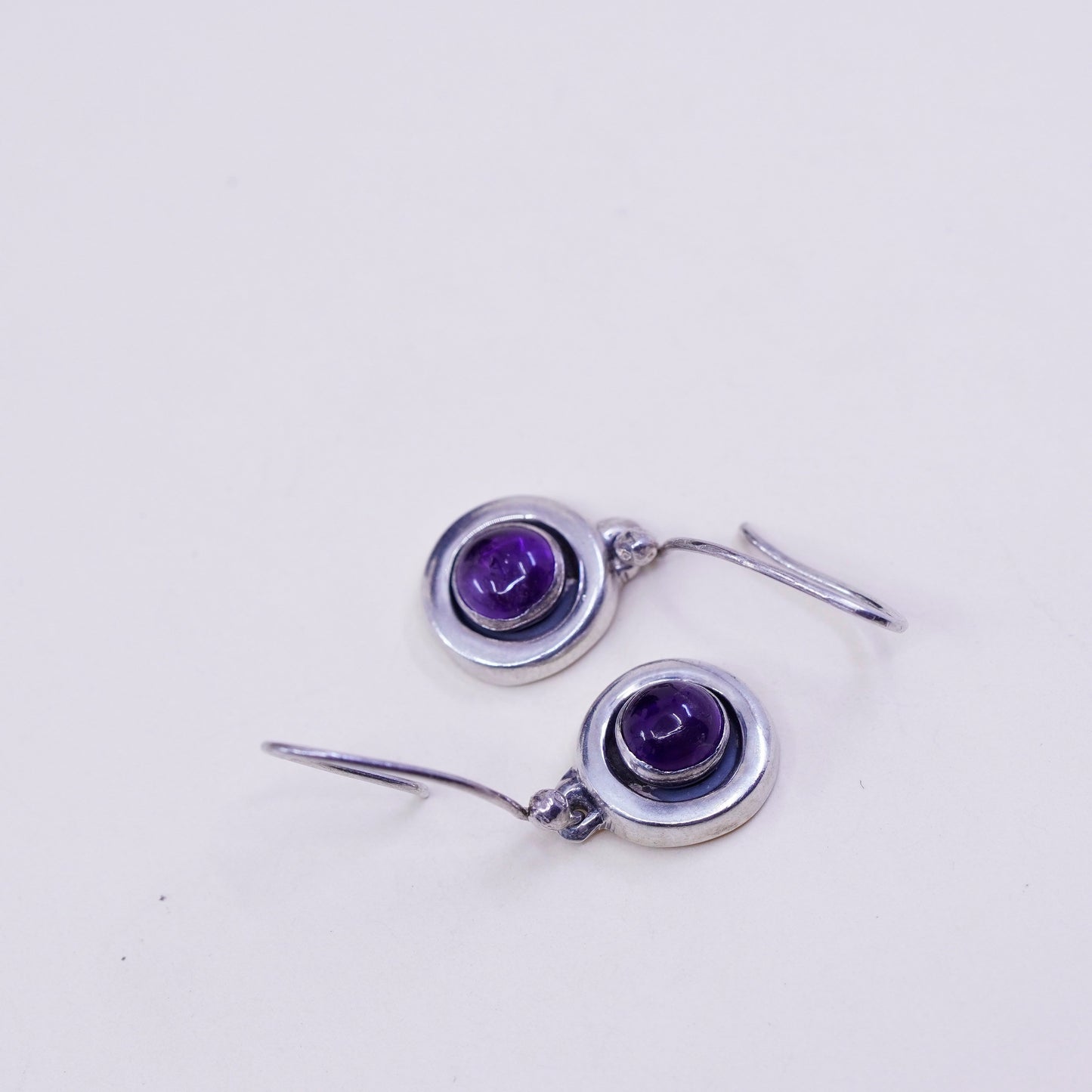 Vintage sterling silver handmade earrings, 925 drops with amethyst, stamped 925