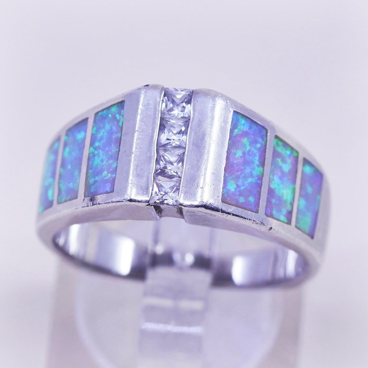 Size 8, vintage Sterling silver handmade ring, 925 band with fire opal and cz