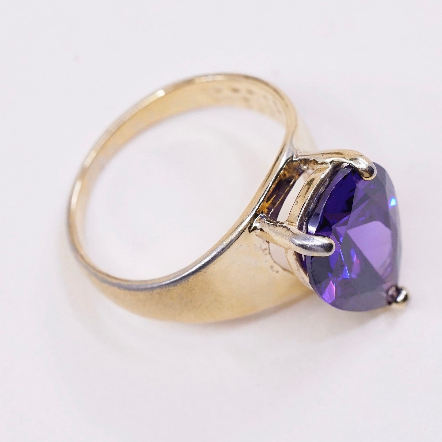 sz 8.25, vtg STC vermeil gold over Sterling 925 silver ring w teardrop amethyst