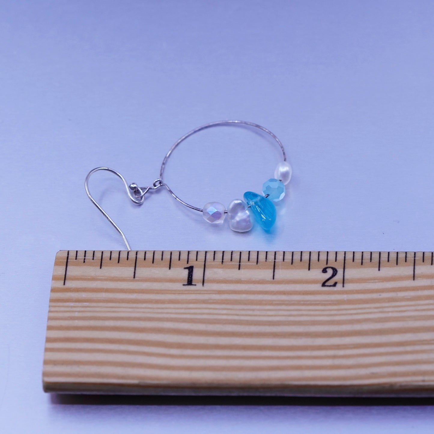 0.75”, vintage Sterling silver handmade earrings, 925 simple hoops and pearl