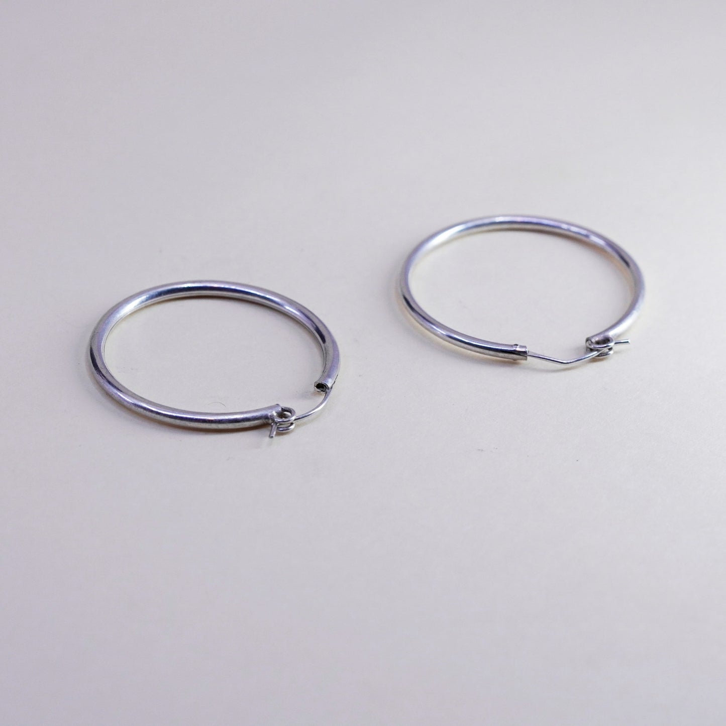 1.25”, Vintage sterling silver loop earrings, minimalist primitive hoops