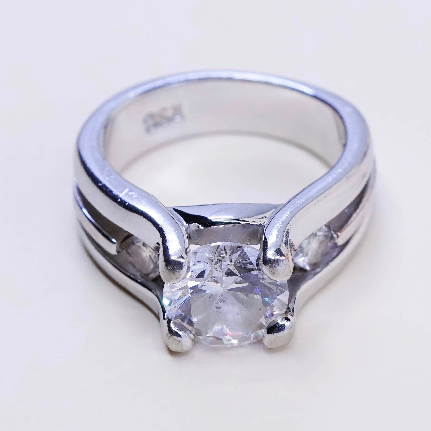 Size 5, Sterling silver ring, 925 silver with round cut CZ cluster