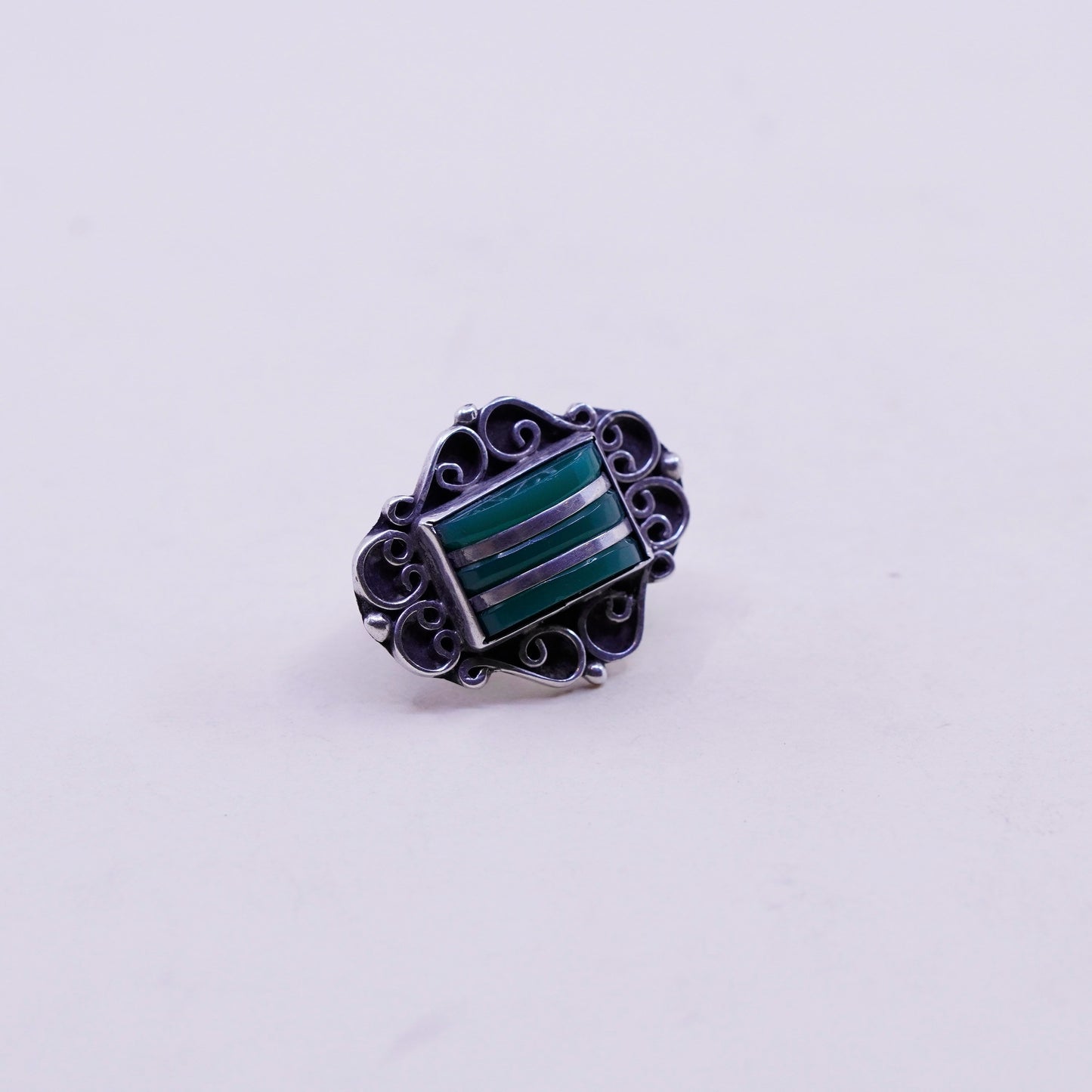 Vintage sterling 925 silver handmade screw back earrings with jade inlay