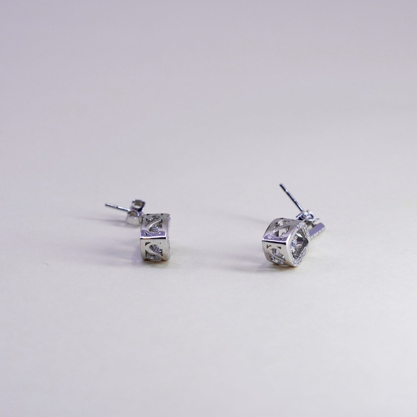 Vintage sterling 925 silver handmade earrings with dancing CZ