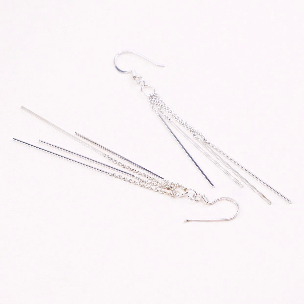 vtg sterling silver handmade earrings, simple 925 fringe long drops
