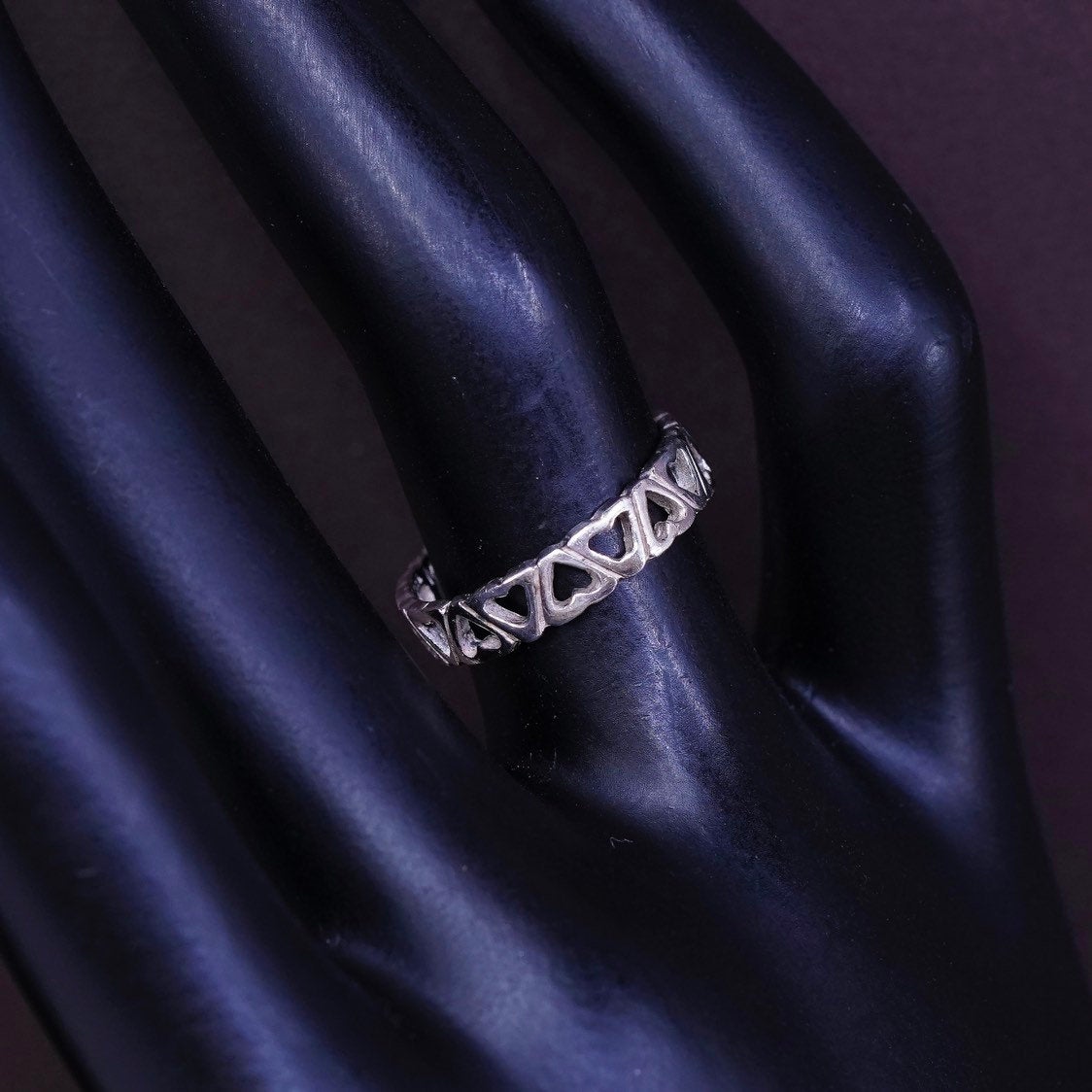 sz 5, vtg Sterling silver Handmade heart ring, 925 band