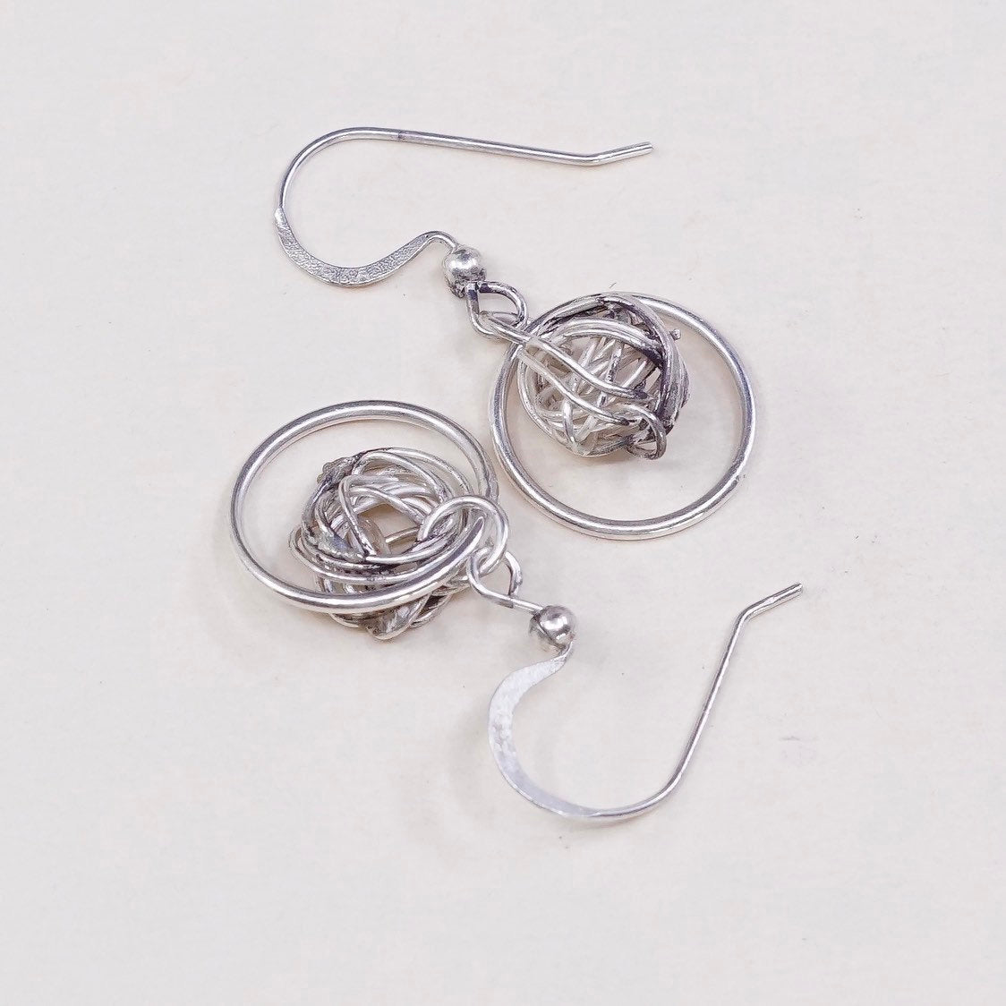 vtg sterling silver handmade wired beads and hoops earrings, stamped 925