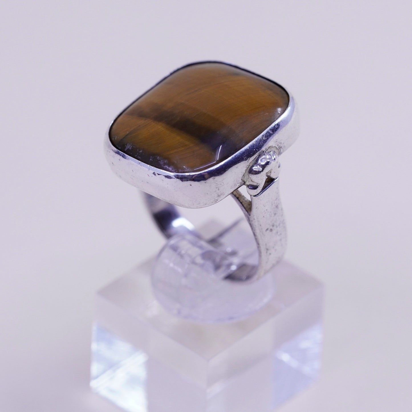 Size 7, Vintage sterling silver ring, handmade 925 band square golden tiger eye