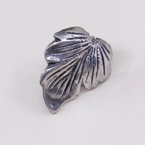 Vtg 925 Silver Handmade Screw Back Earrings Leaf Wings, Stamped Sterling