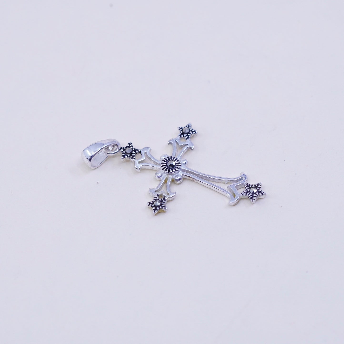 Vintage handmade sterling 925 silver cross pendant with marcasite
