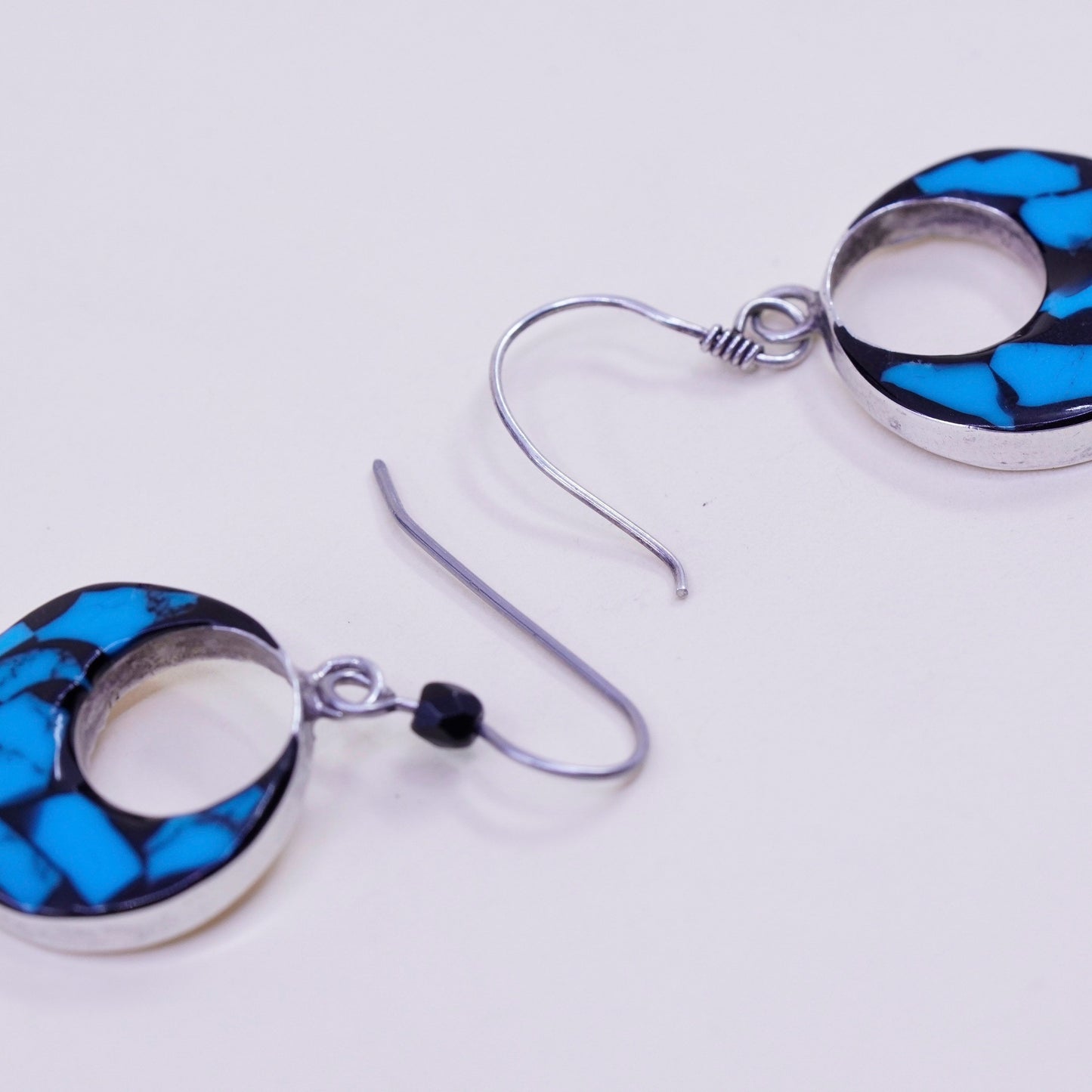 Vintage sterling silver handmade earrings, mexico 925 with circle turquoise