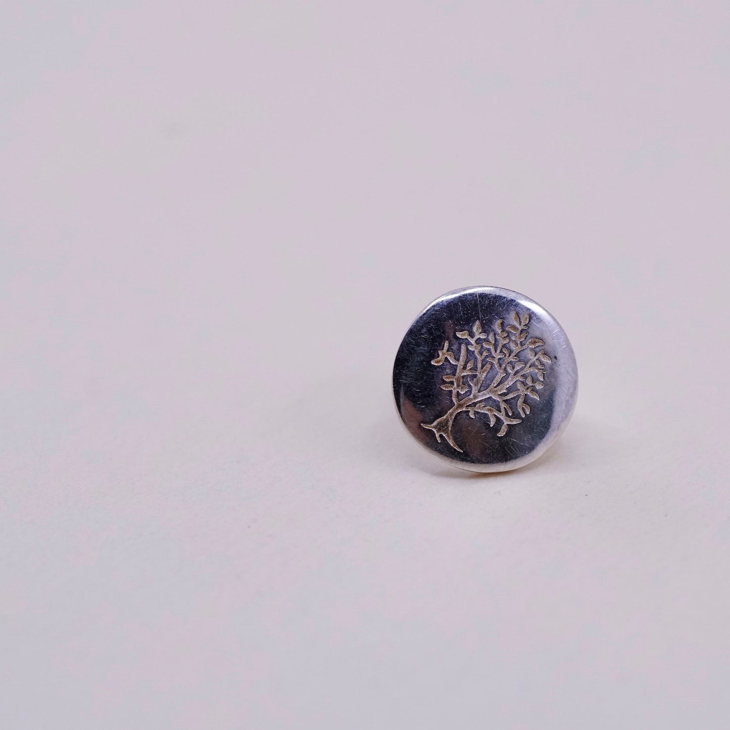 Vintage sterling silver handmade earrings, 925 circle studs with tree