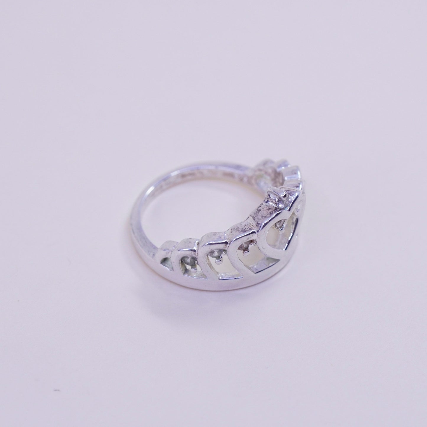 Size 8, vintage Sterling silver handmade ring, 925 crown with cz