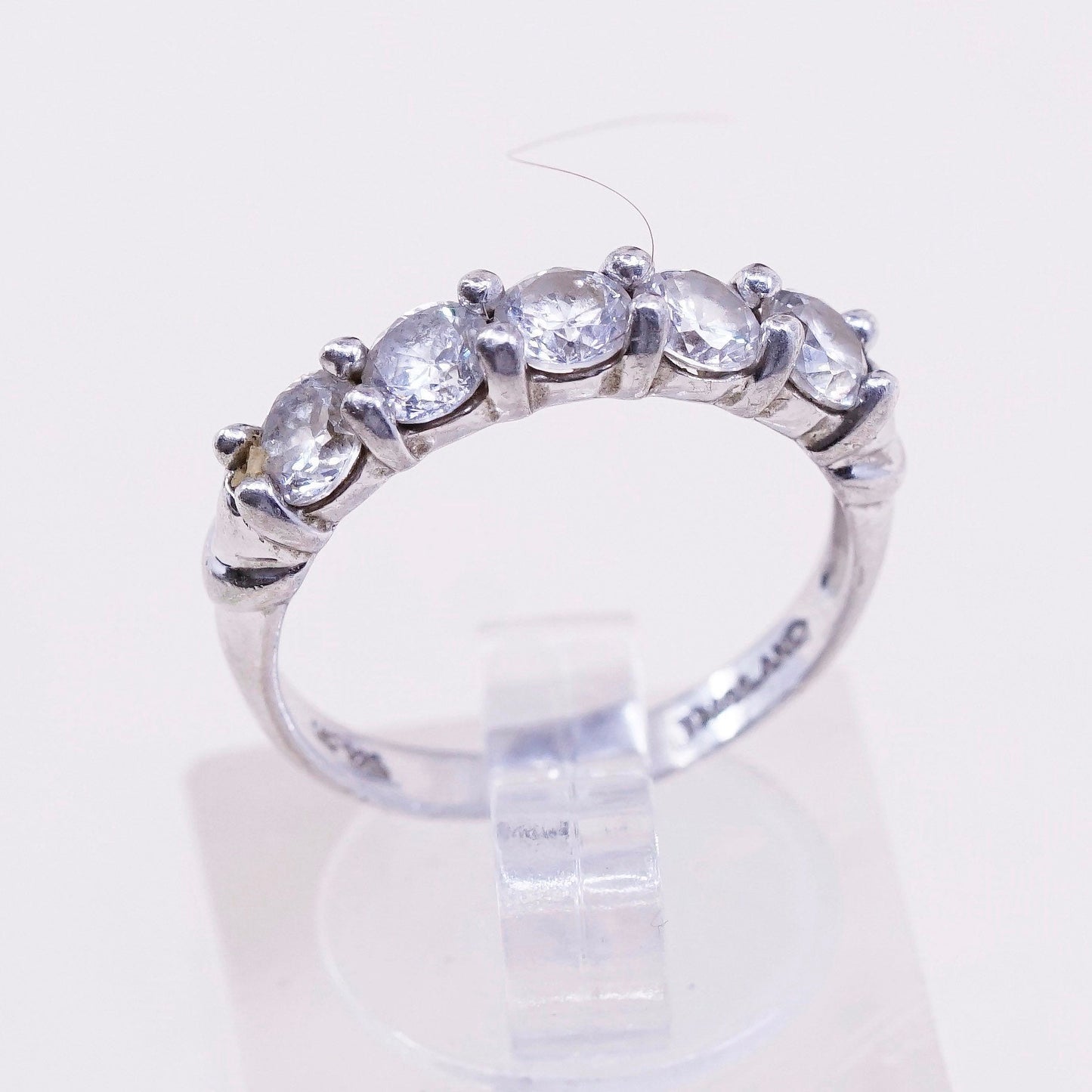 Size 7, Vintage sterling 925 silver handmade ring, engagement band with cz