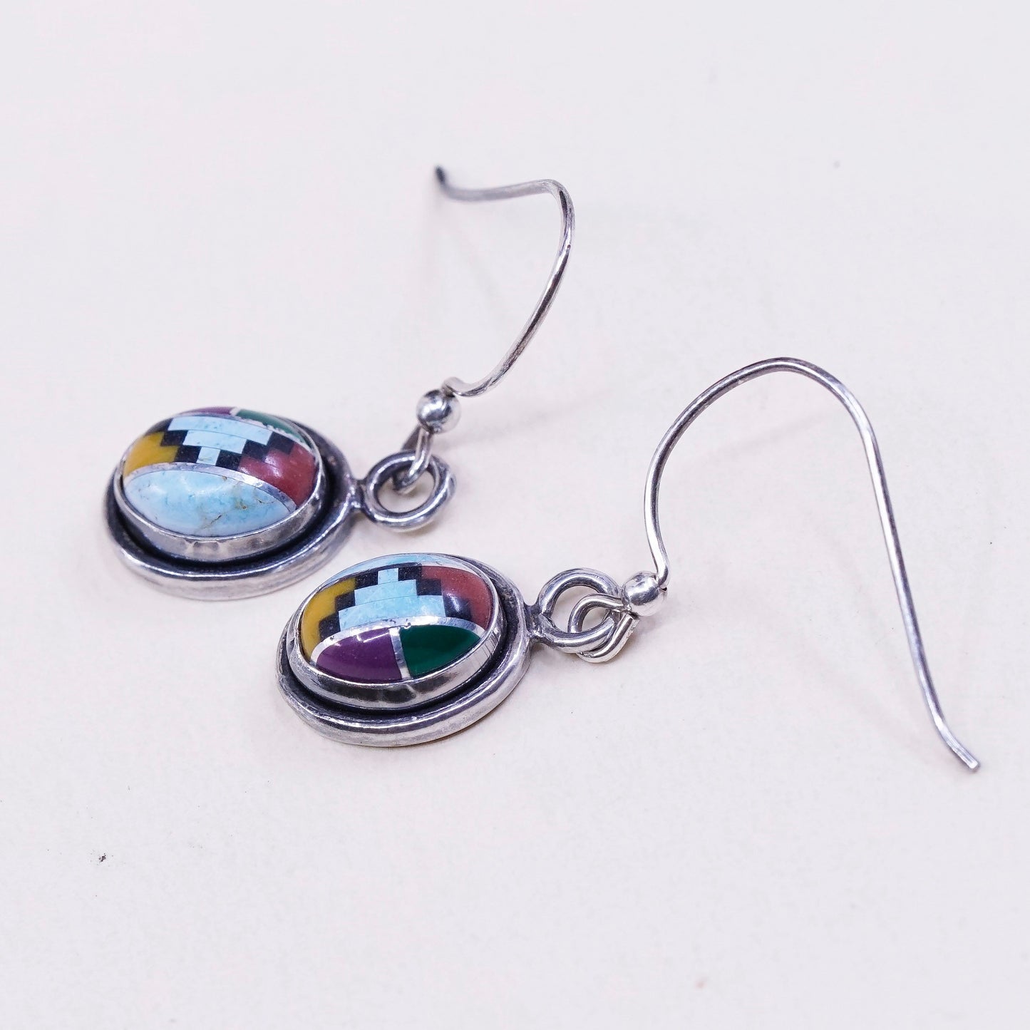 Vintage Southwestern Sterling 925 silver handmade earrings with turquoise zuni