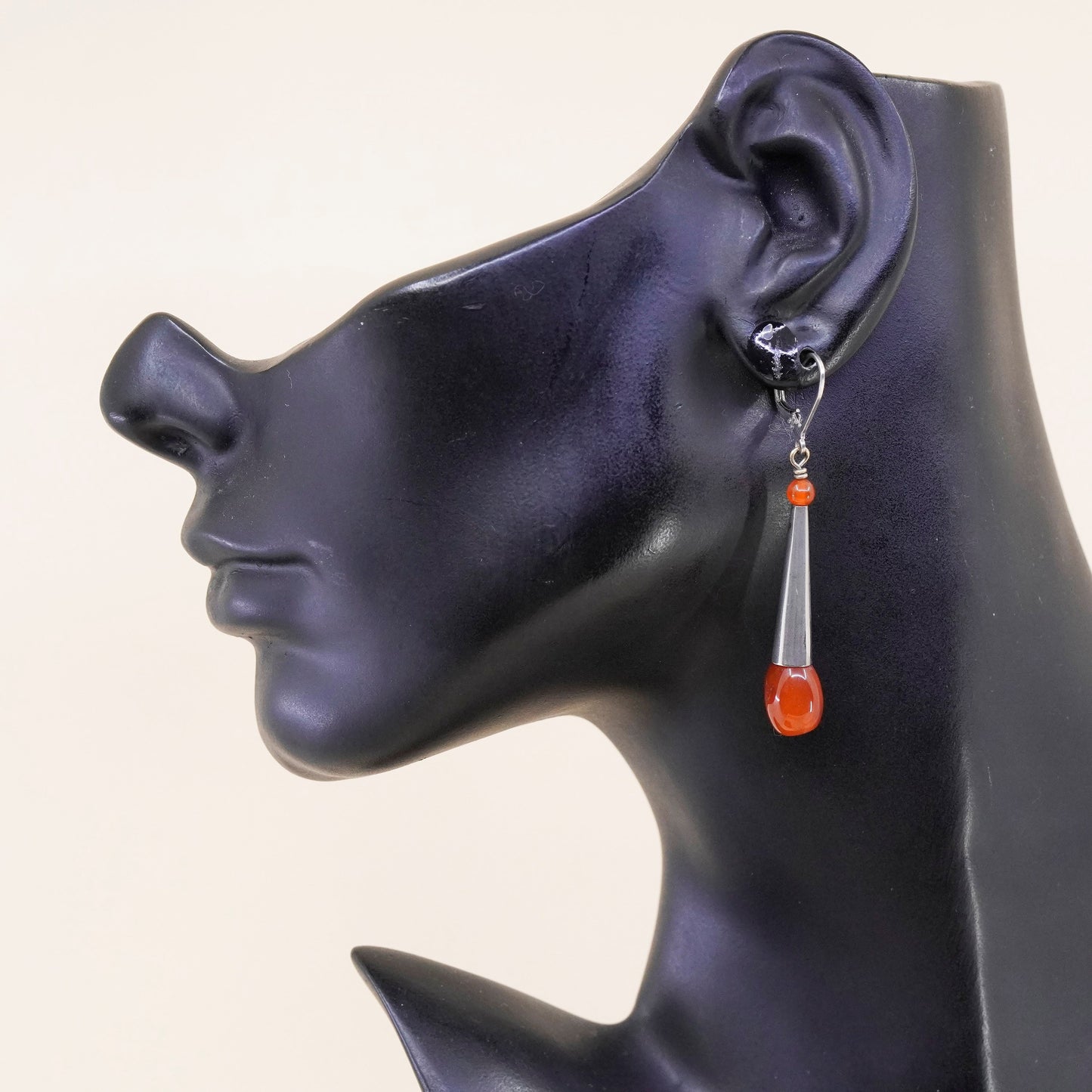 Vintage sterling 925 silver handmade earrings with carnelian beads