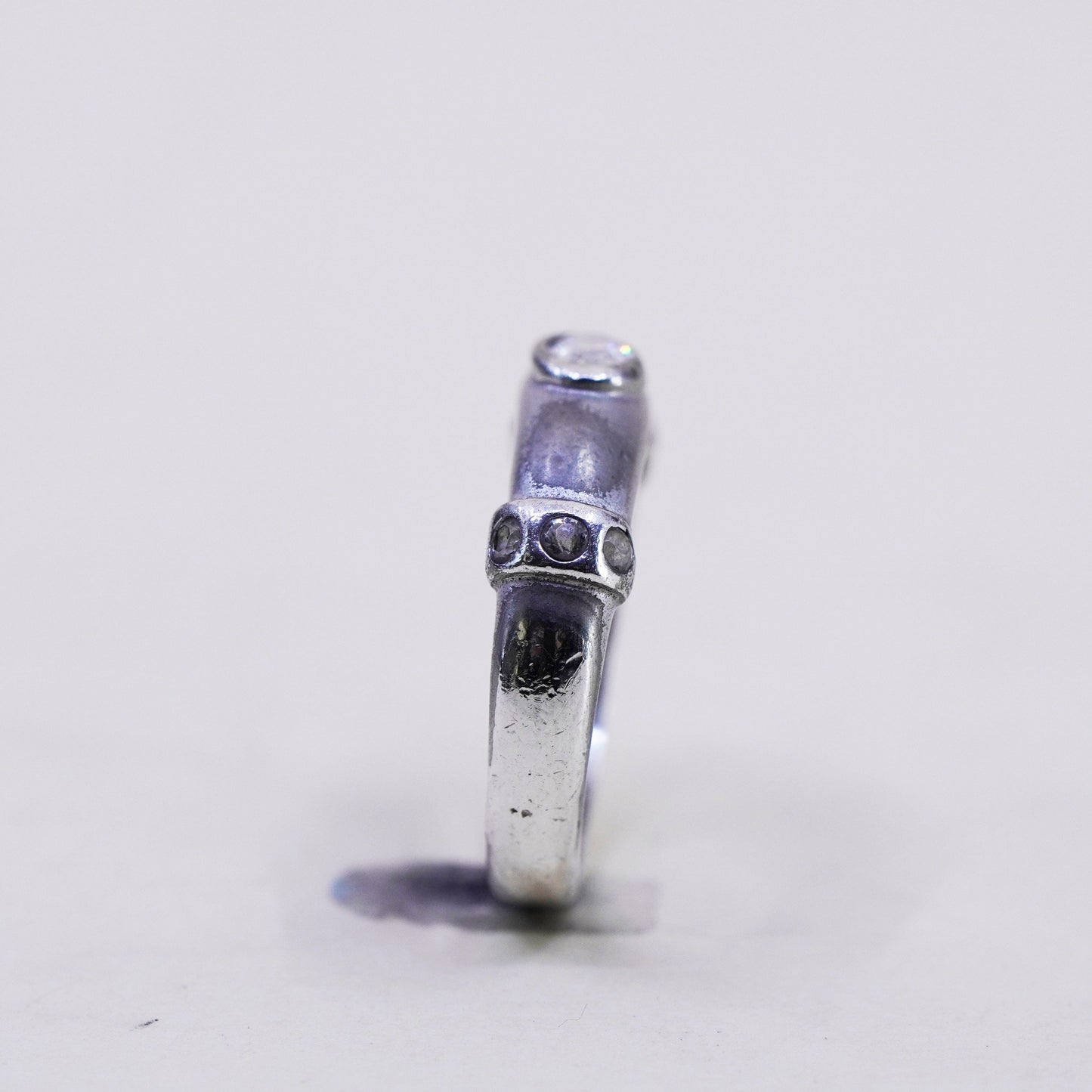 Size 6.25, vintage Sterling 925 silver statement ring, band with oval CZ,