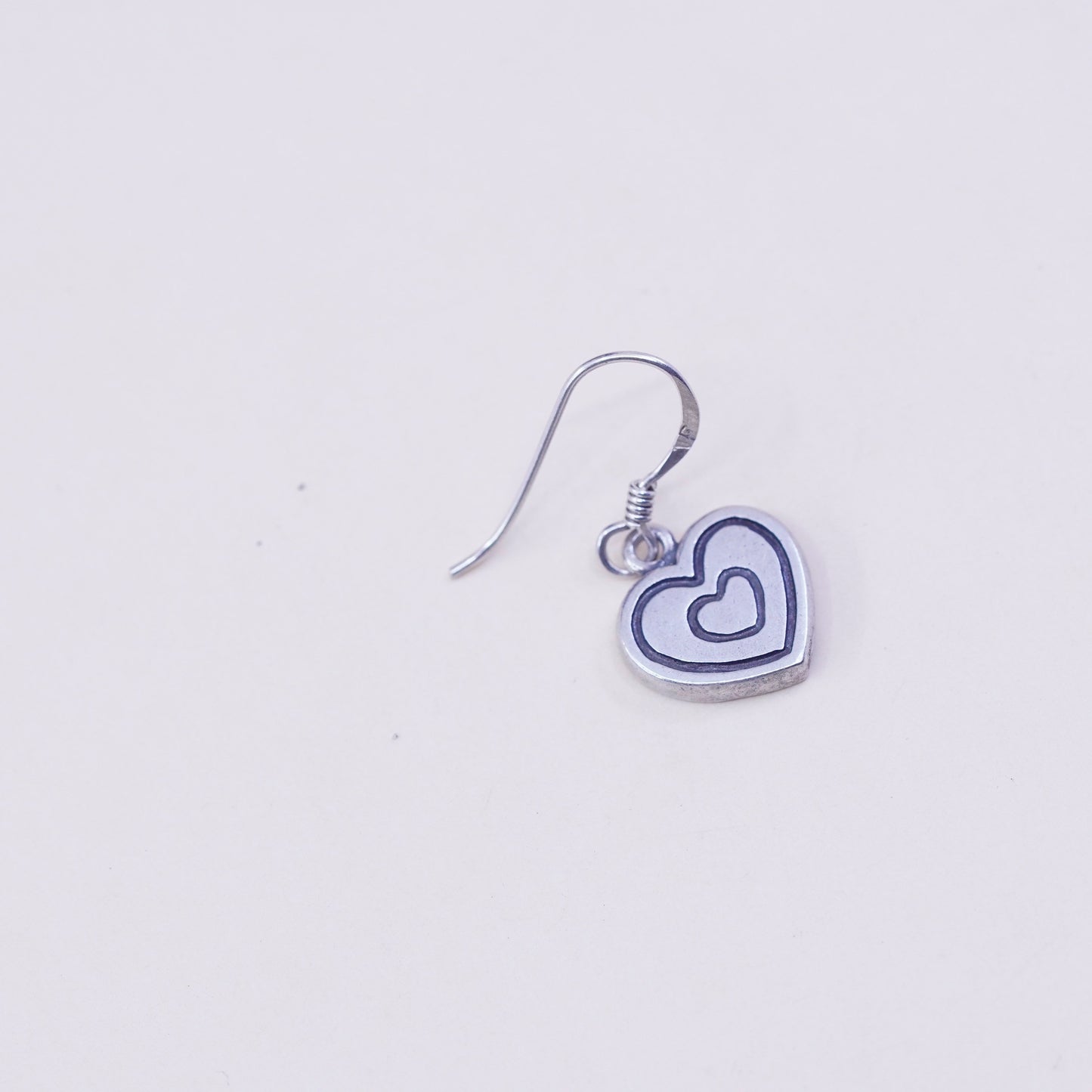 Vintage sterling silver handmade earrings, 925 heart dangles, stamped 925 NF