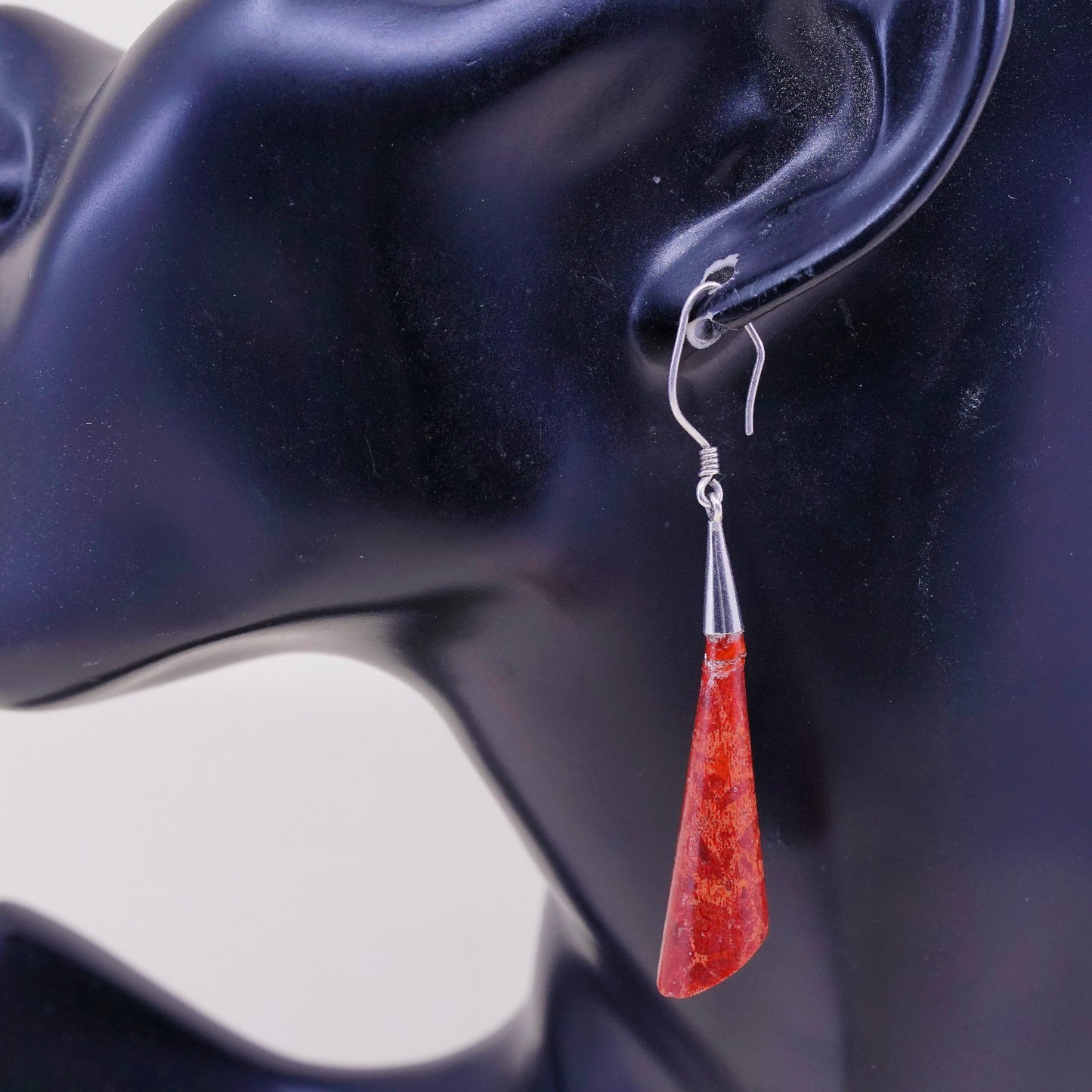 Vintage southwestern sterling silver handmade earrings, 925 teardrop coral
