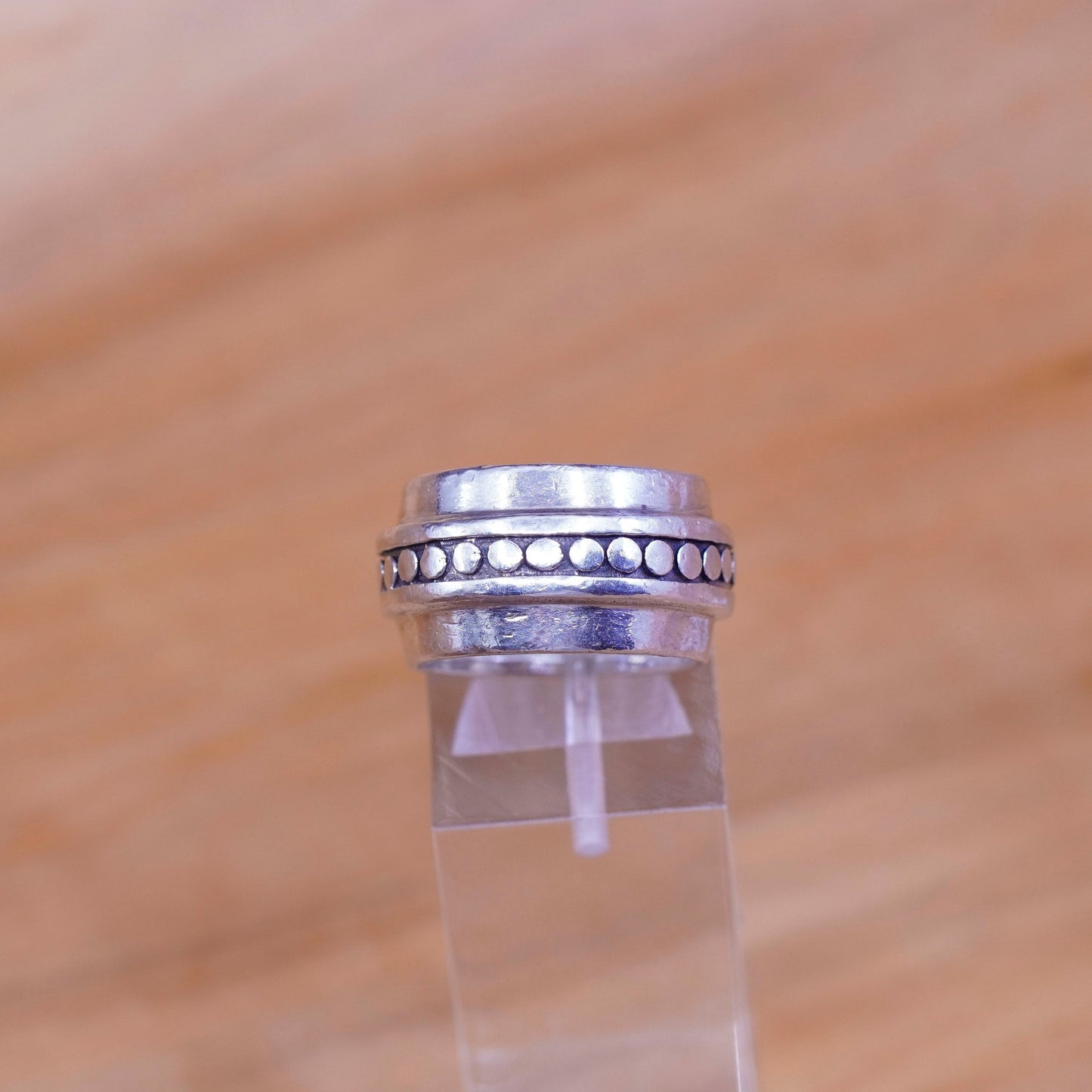 size 6, vintage Sterling silver handmade ring, 925 wide band with bead pattern