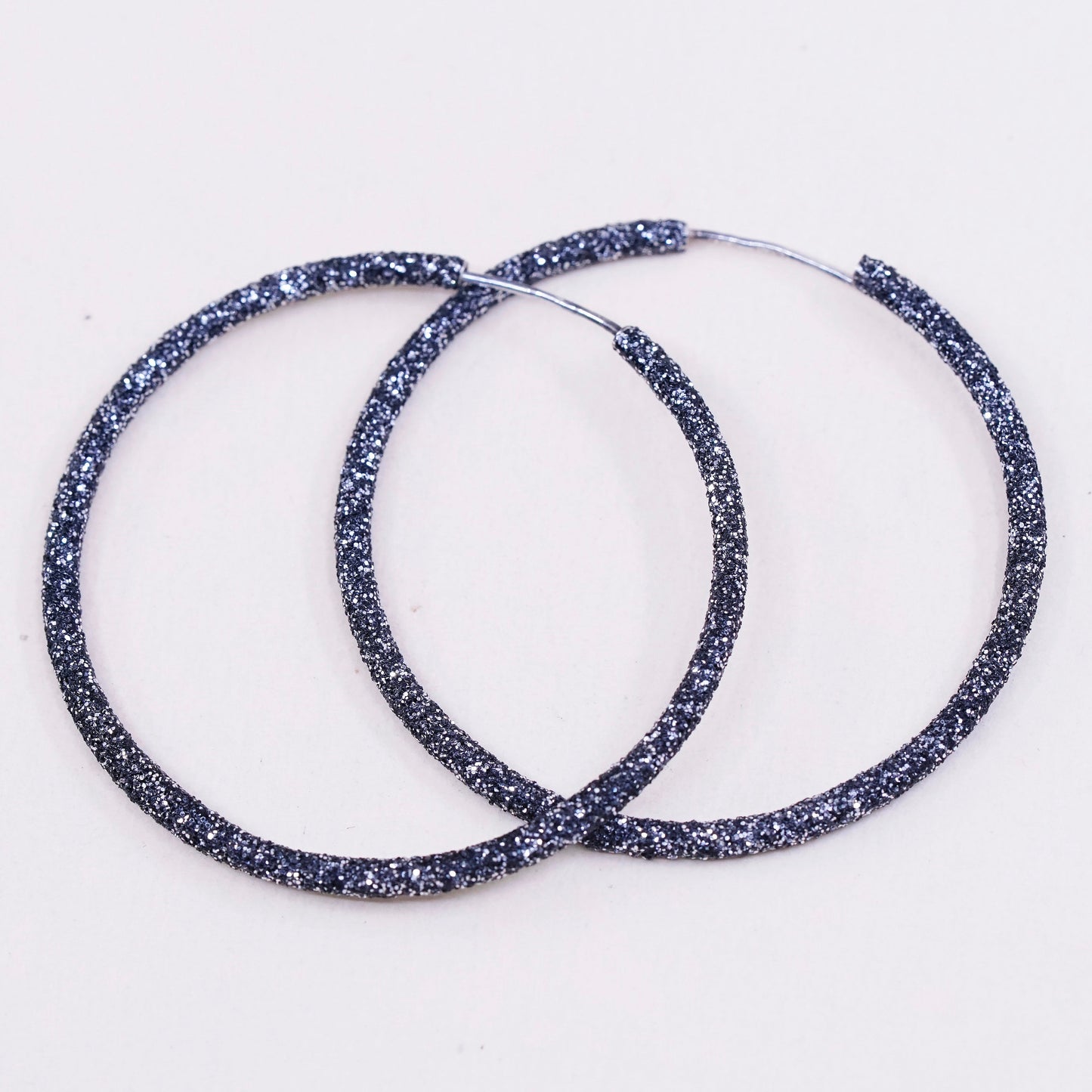 1.5”, Vintage sterling silver handmade earrings, 925 glitter shiny hoops