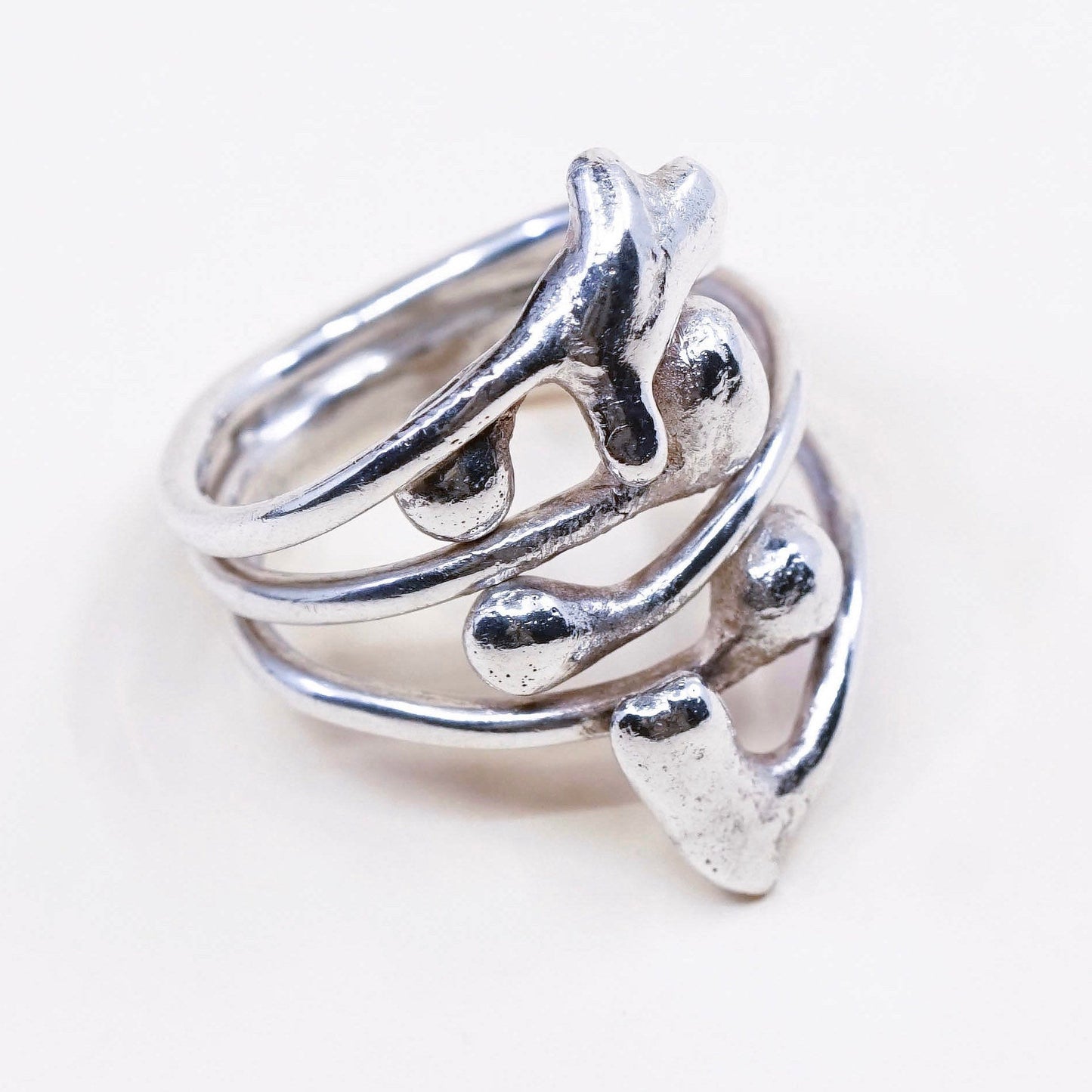 sz 5.5, vtg sterling silver handmade ring, Mexican 925 band w/ beads