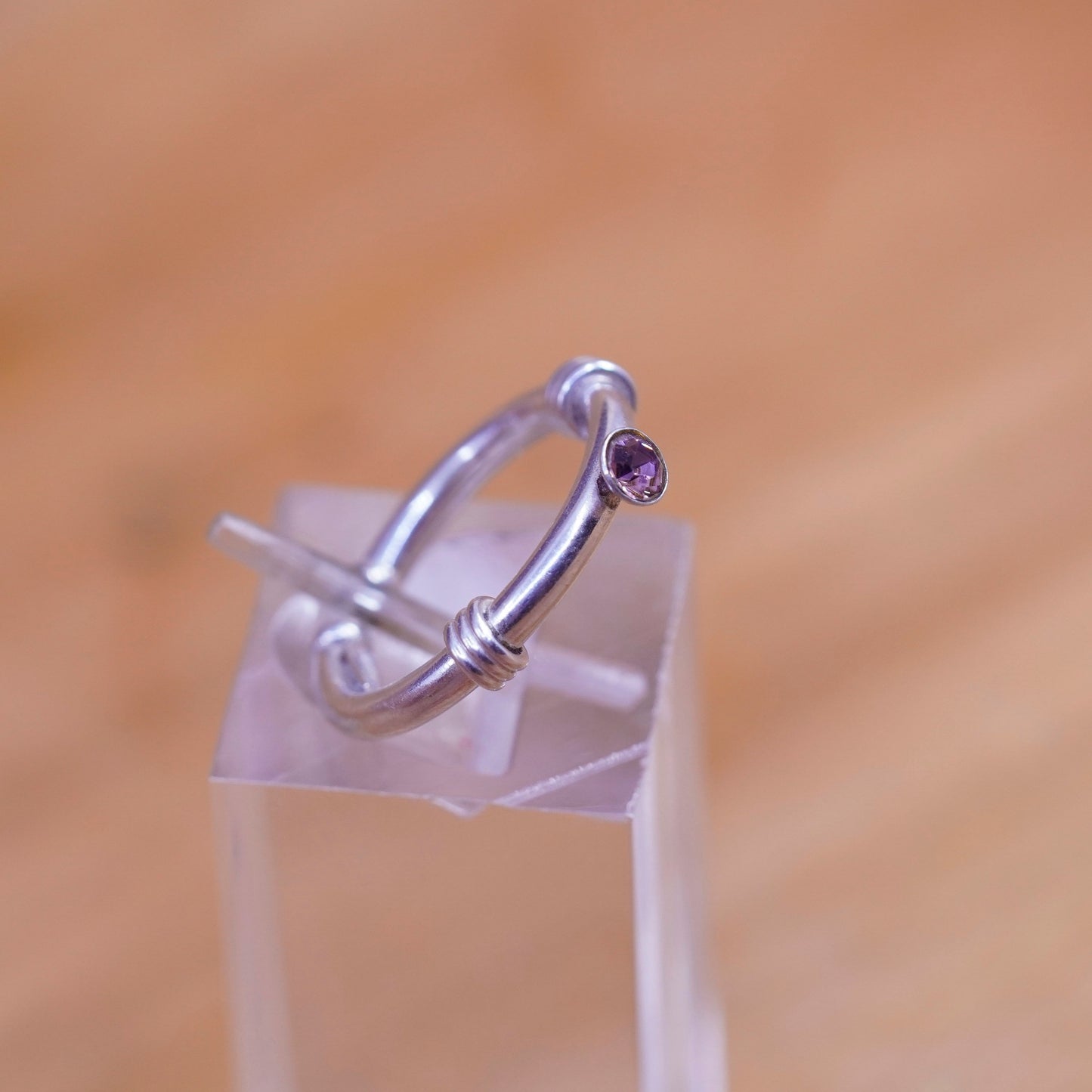 Size 1.5, Vintage Sterling silver handmade ring, 925 open band with cz
