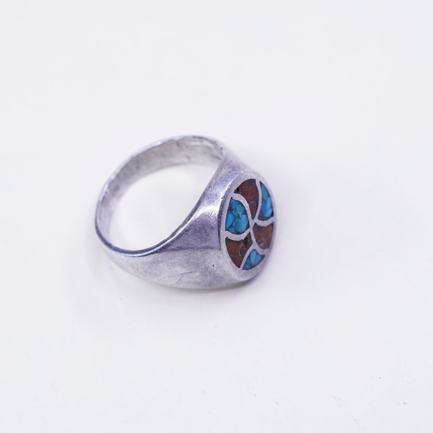 Size 11.5, natives American Sterling silver handmade ring w/ turquoise N coral