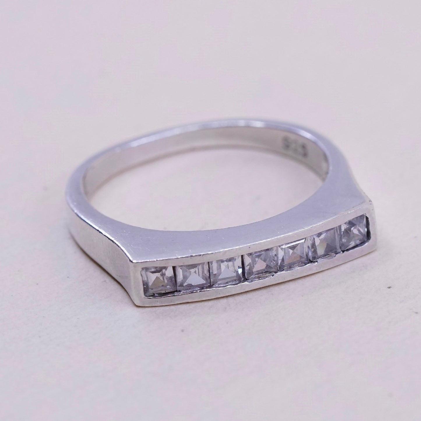 sz 8.5, rosa basha sterling 925 silver ring w/ cluster square CZ stackable band