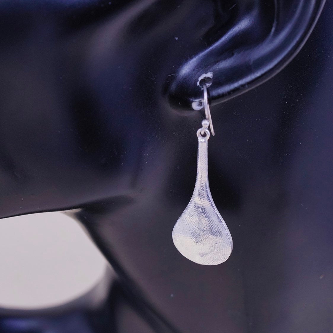 vtg sterling silver handmade earrings, 925 silver teardrop dangles,