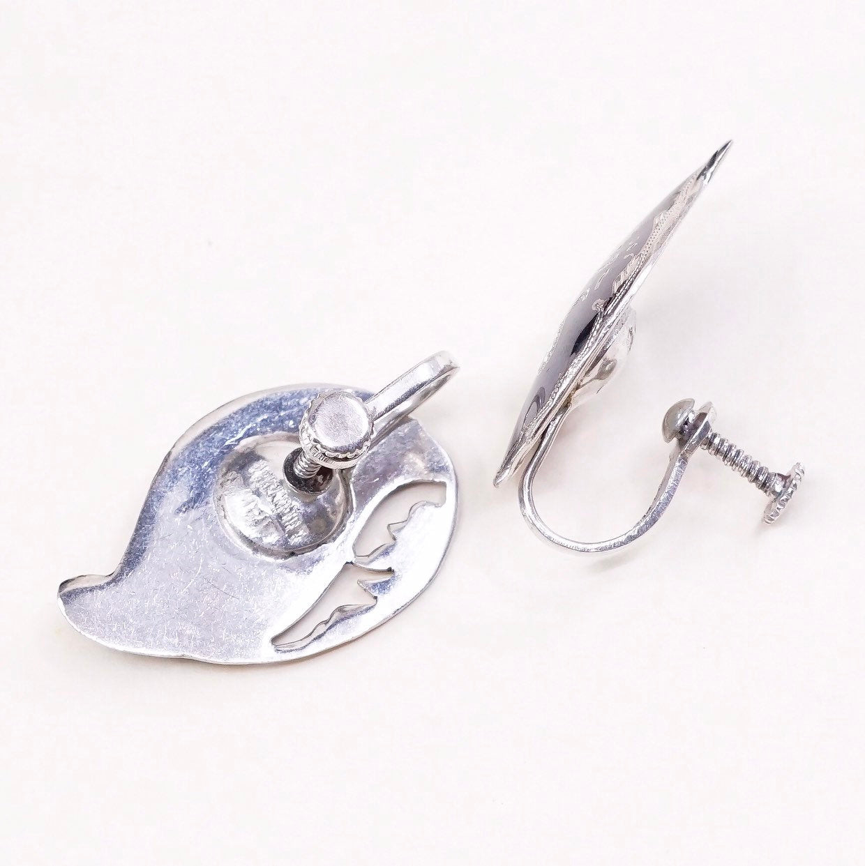 Indian SIAM Sterling silver handmade earrings, 925 screw back w/ goddess