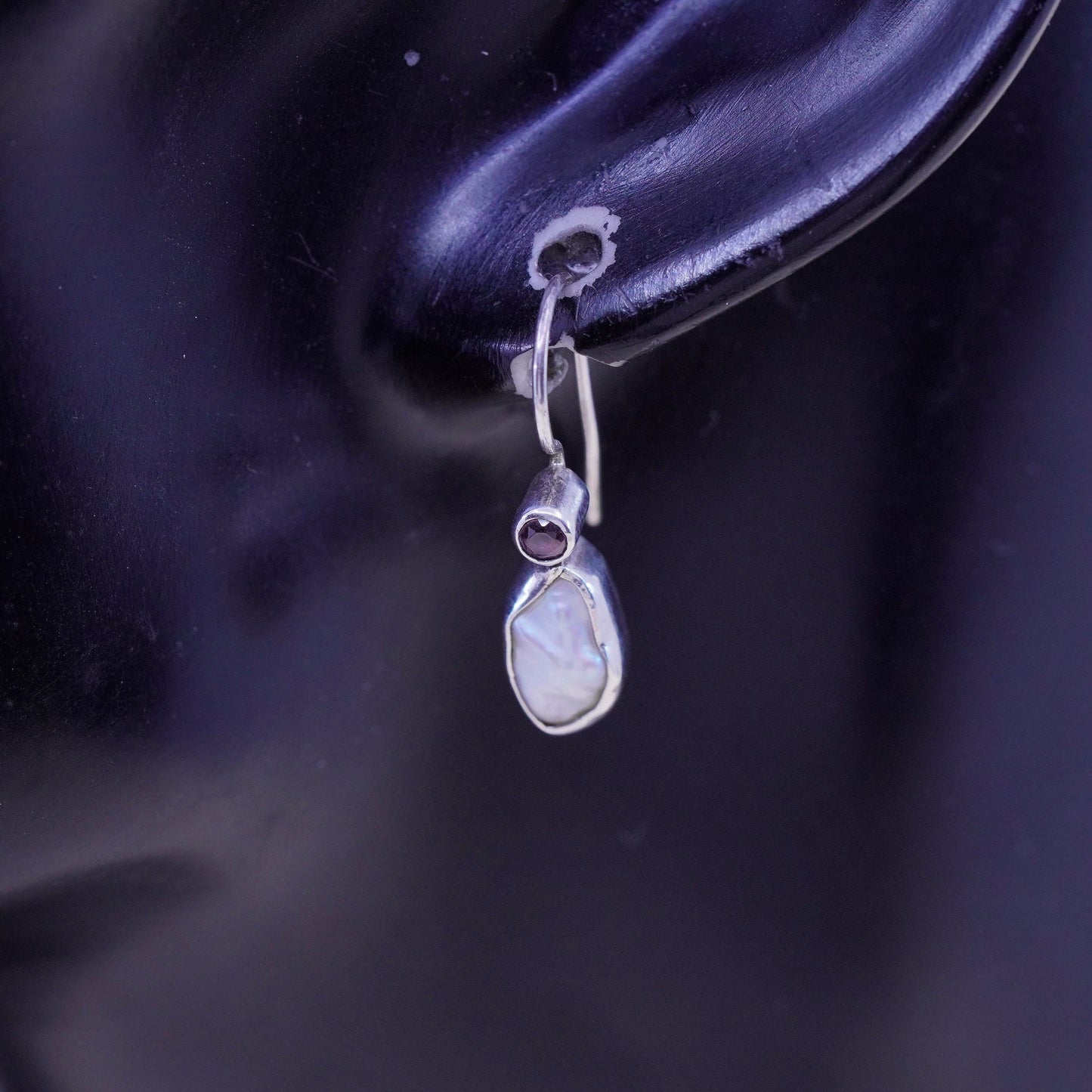 Vintage Sterling 925 Silver Handmade earrings with blaster pearl and ruby