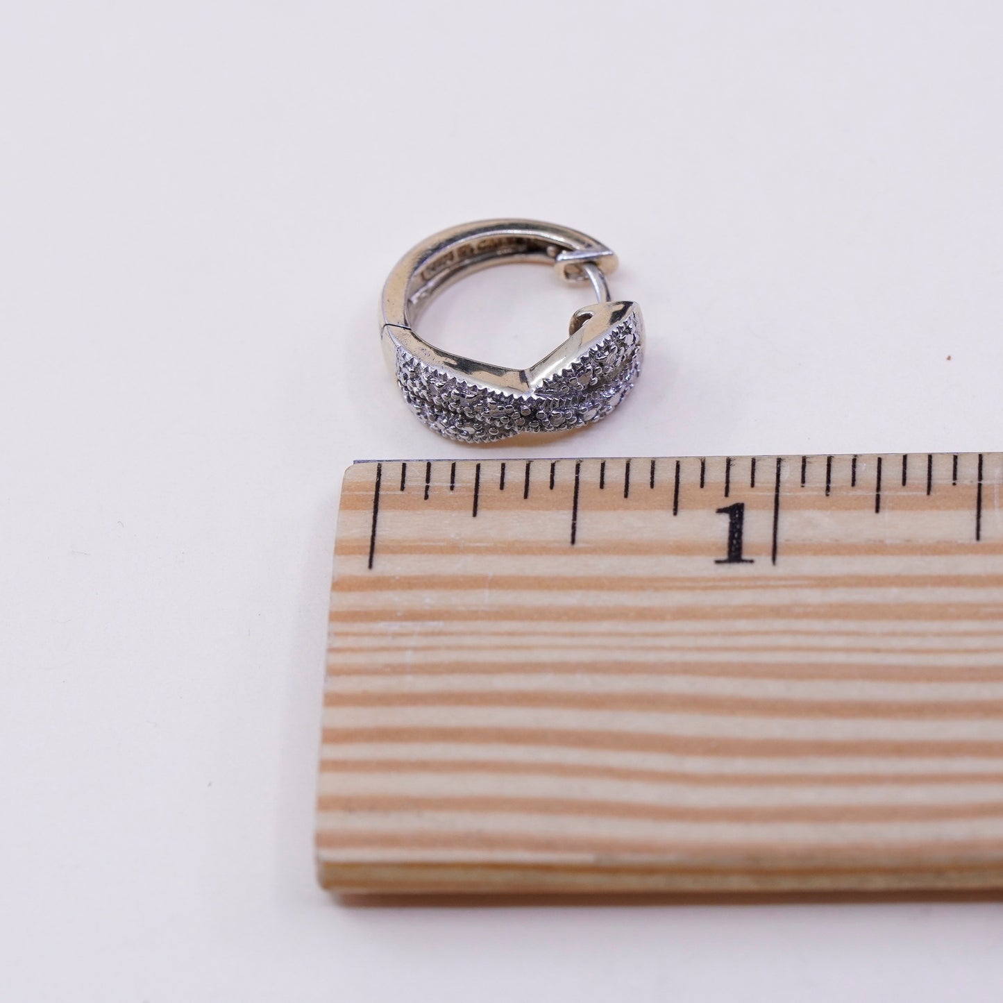 0.5”, Vintage vermeil gold over sterling silver earrings, 925 hoops, huggie, with diamond details, stamped 925