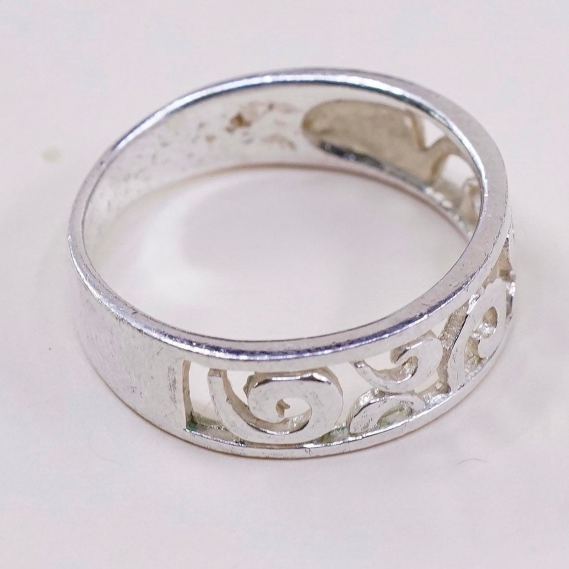 sz 7, vtg Sterling silver handmade ring, mexico 925 band w/ swirl wave
