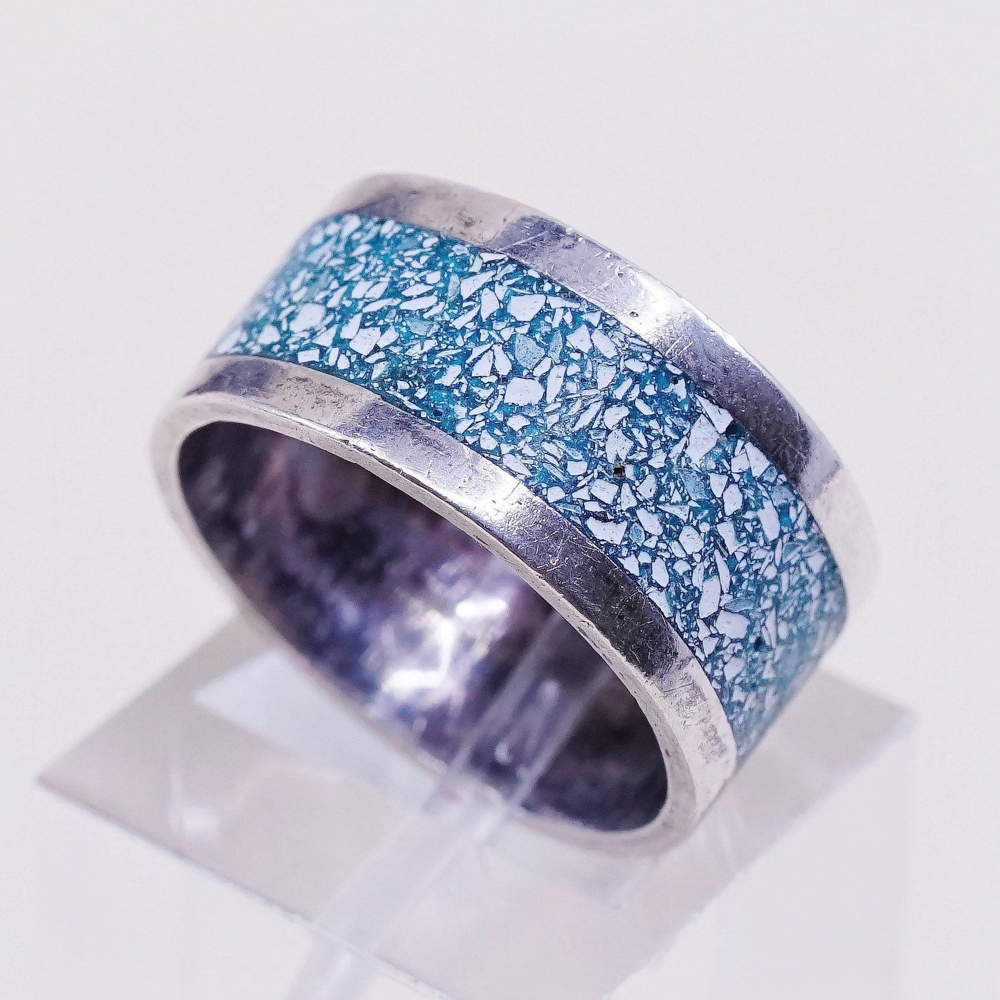 sz 6, VTG taxco mexico Sterling 925 silver handmade ring band w/ turquoise